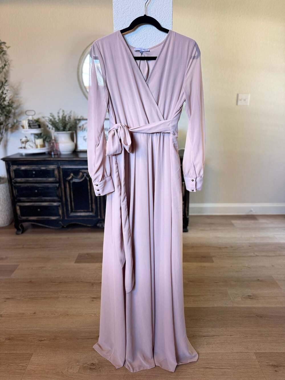 BalticBorn Lydiah Long Sleeve Chiffon Maxi Blush Pink
